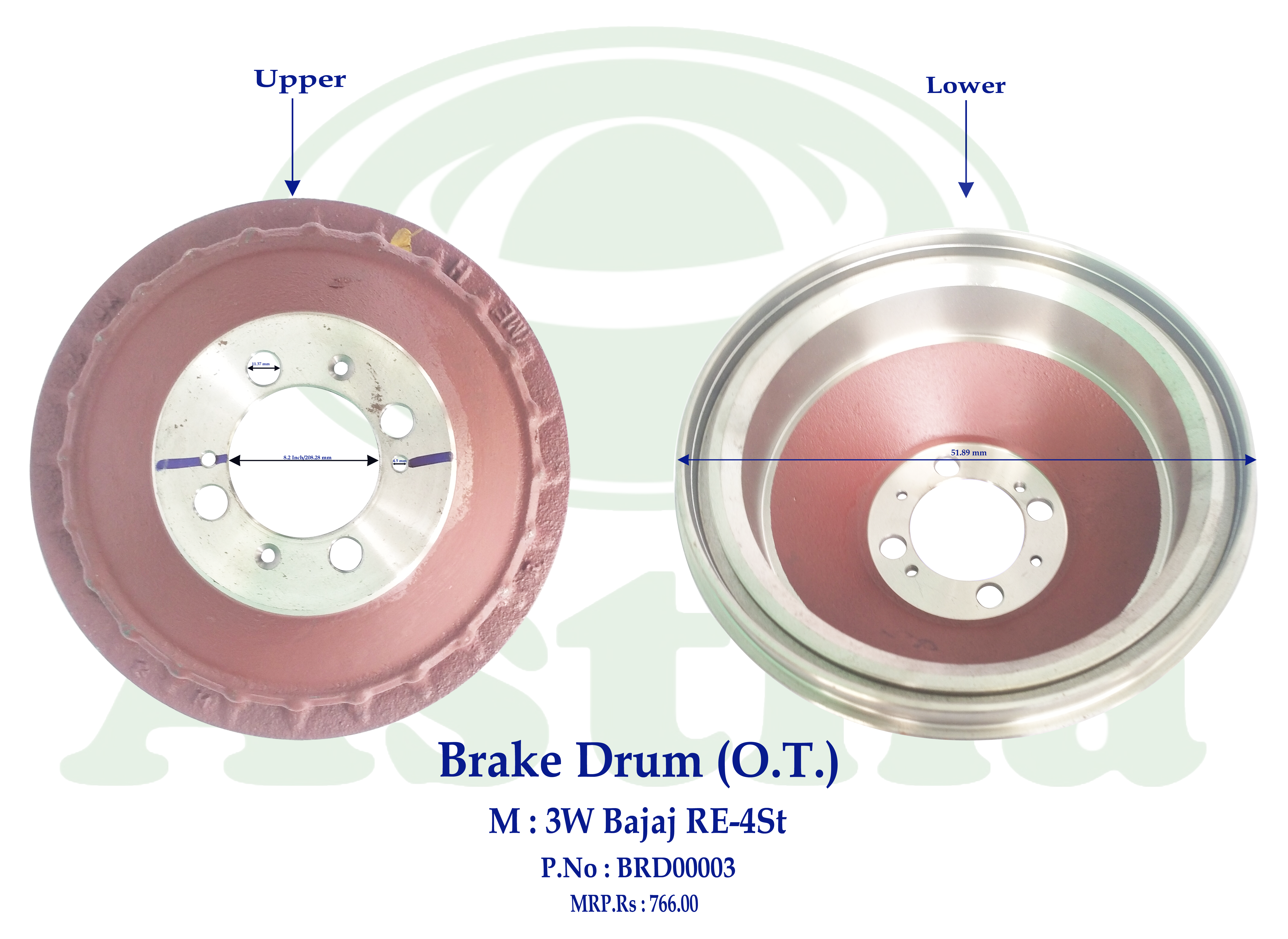 Brake Drum (O.T.) 3W Bajaj RE-4St N/M